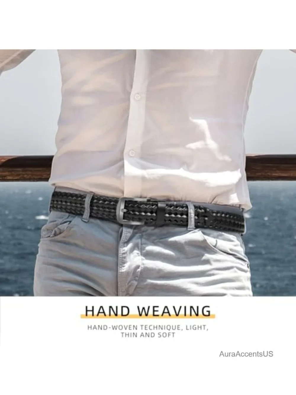 Braided Leather Belt for Men, Fully Adjustable Woven Strap with Metal Buckle